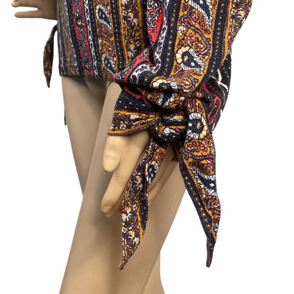 Free People Donatella Turtleneck Paisley Retro Stripe Boho Tied Sleeve Top SZ M - Picture 6 of 11